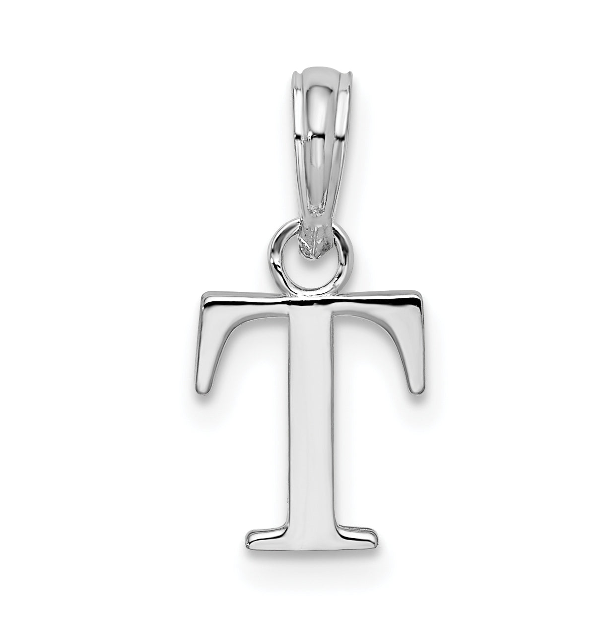 Sterling Silver Rhodium plated Polished Block Initial -T- Pendant