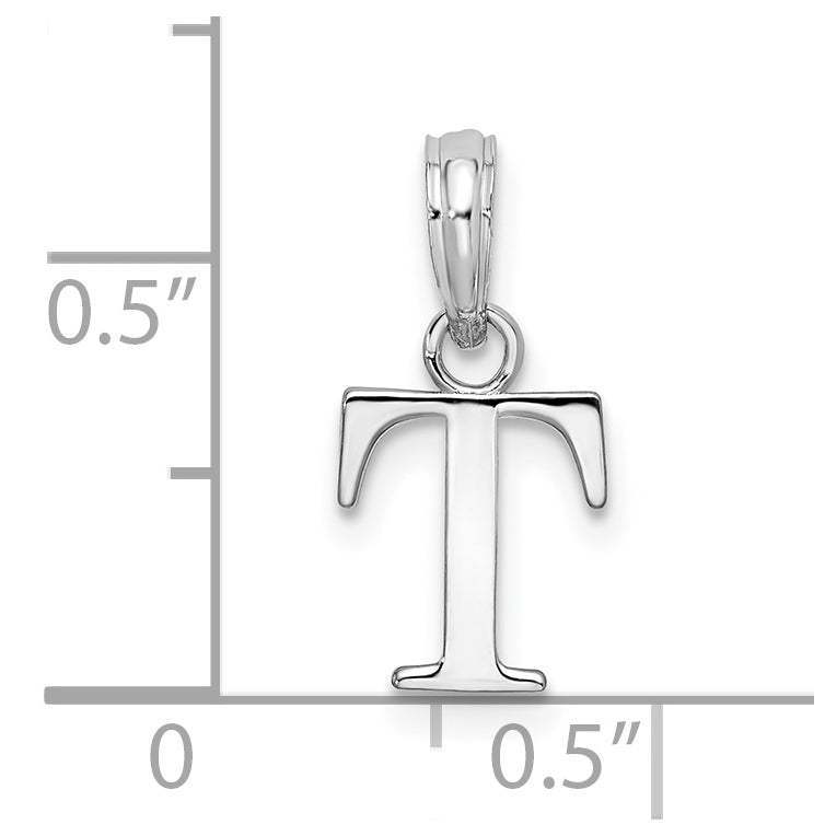 Sterling Silver Rhodium plated Polished Block Initial -T- Pendant