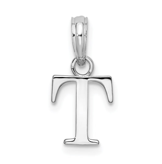 Sterling Silver Rhodium plated Polished Block Initial -T- Pendant