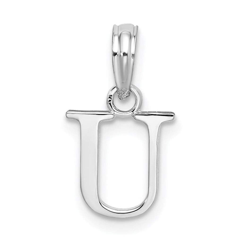 Sterling Silver Rhodium plated Polished Block Initial -U- Pendant