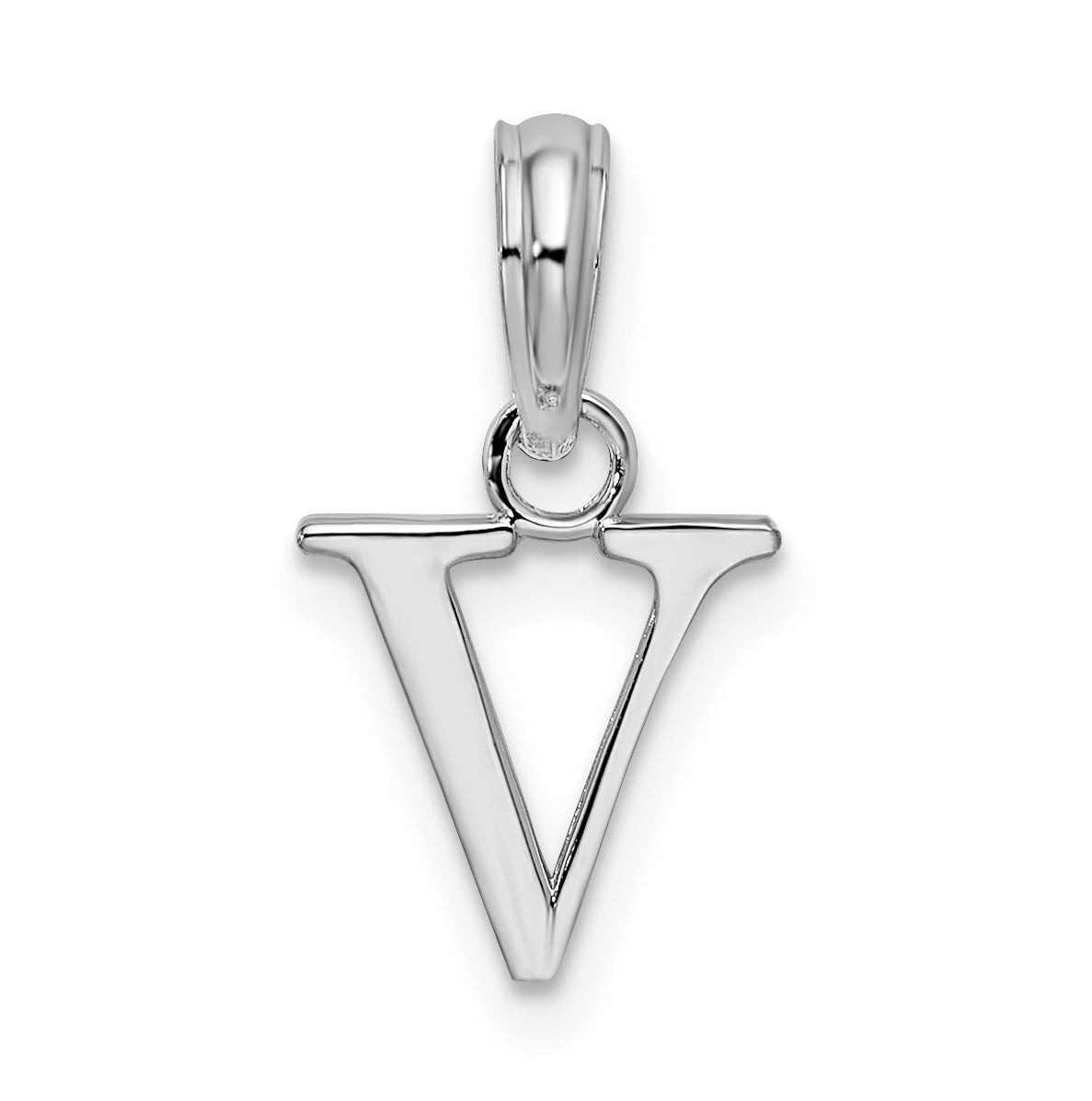 Sterling Silver Rhodium plated Polished Block Initial -V- Pendant
