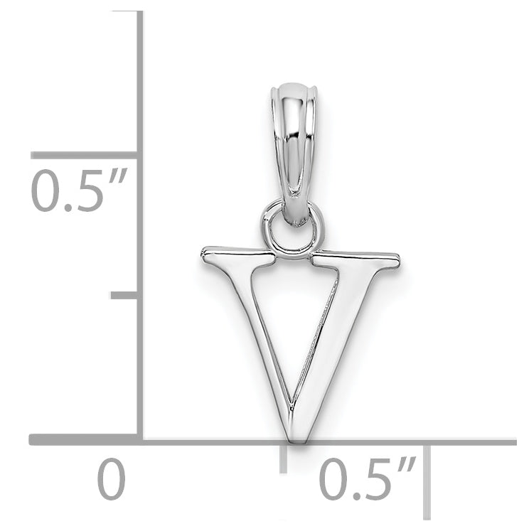 Sterling Silver Rhodium plated Polished Block Initial -V- Pendant
