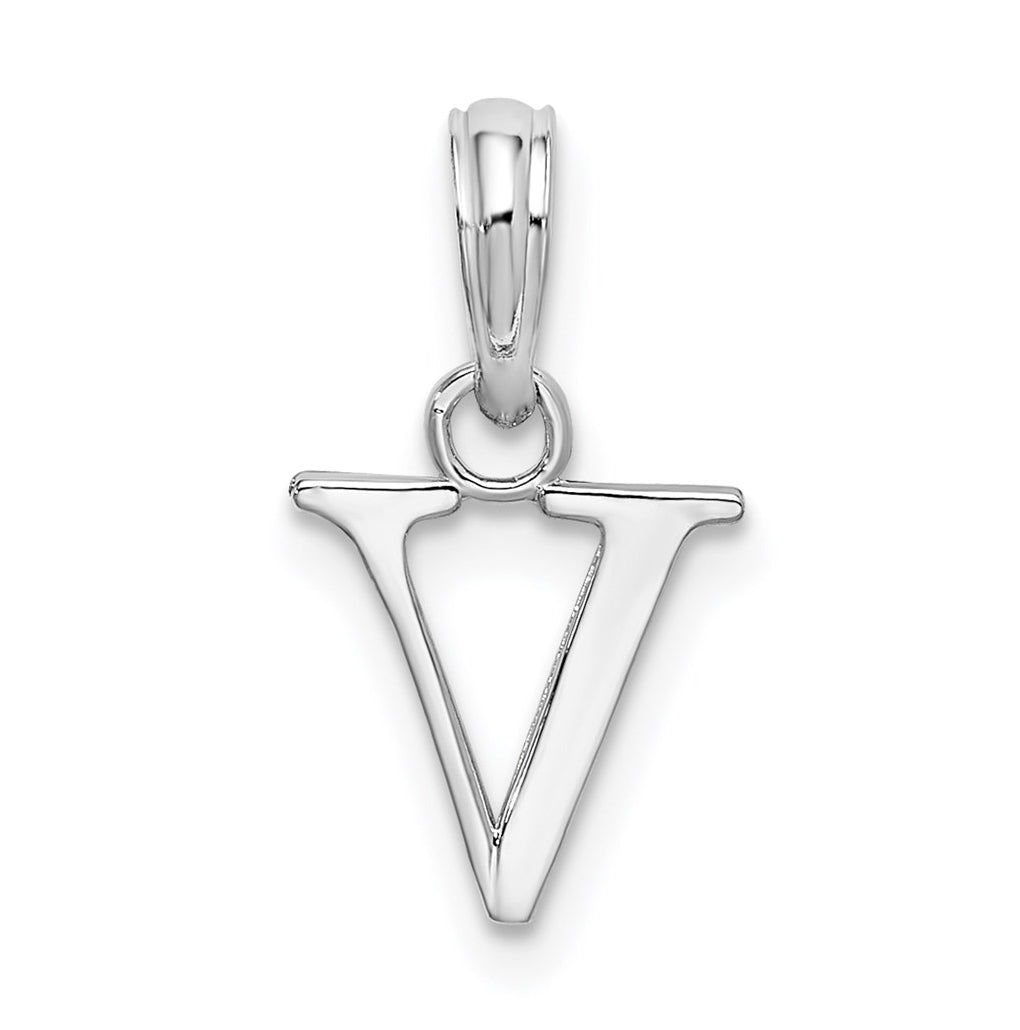 Sterling Silver Rhodium plated Polished Block Initial -V- Pendant