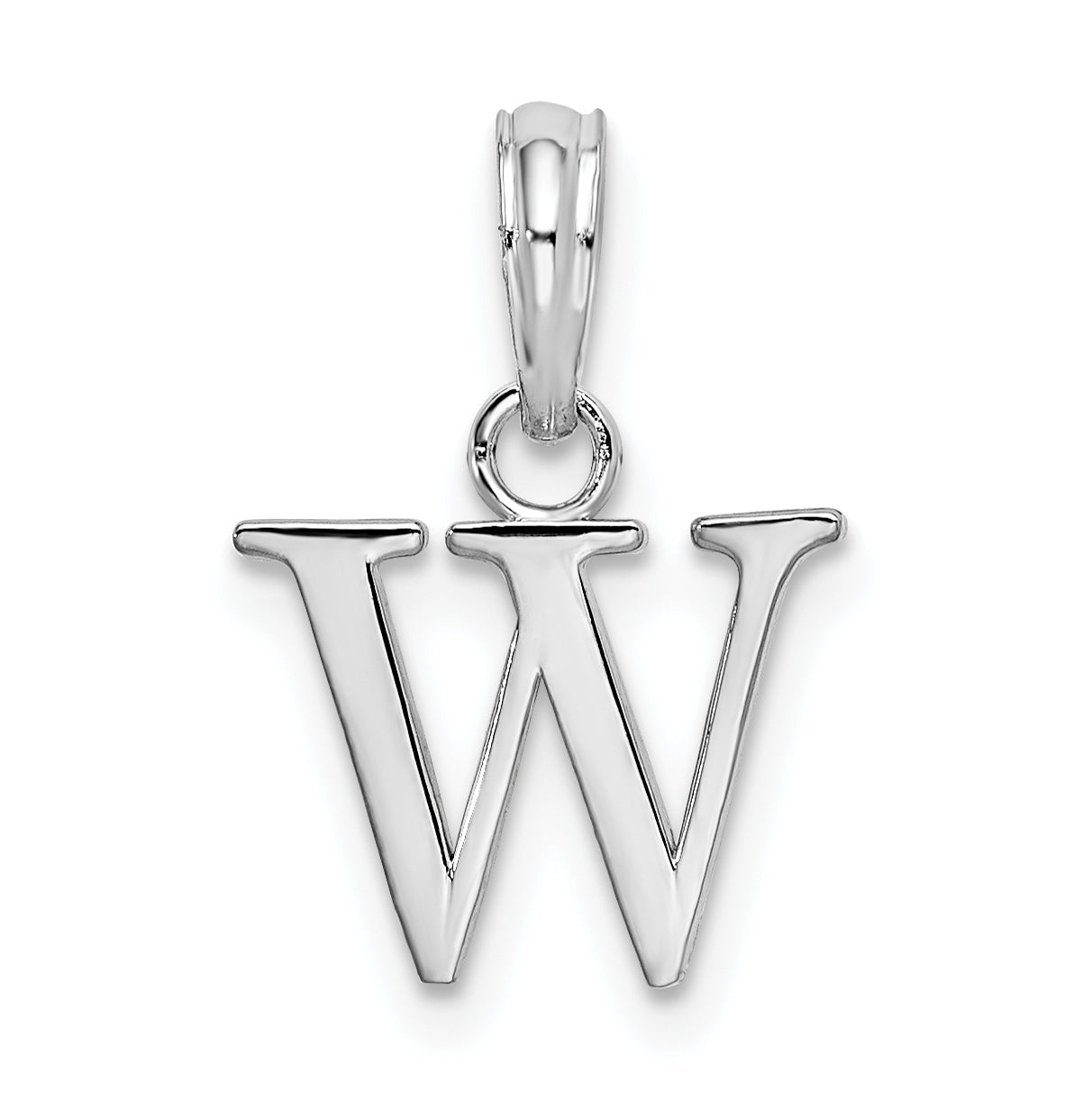 Sterling Silver Rhodium plated Polished Block Initial -W- Pendant
