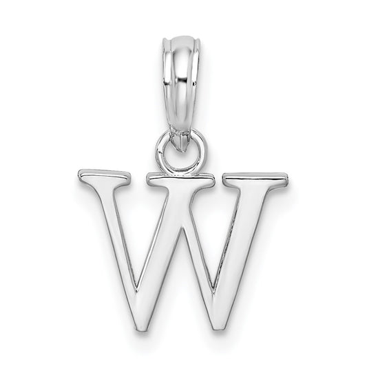 Sterling Silver Rhodium plated Polished Block Initial -W- Pendant