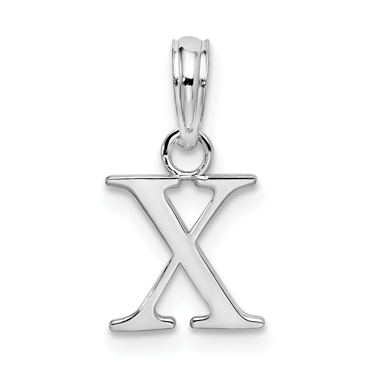 Sterling Silver Rhodium plated Polished Block Initial -X- Pendant
