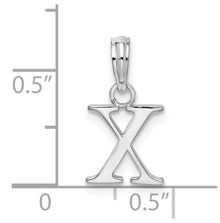 Sterling Silver Rhodium plated Polished Block Initial -X- Pendant