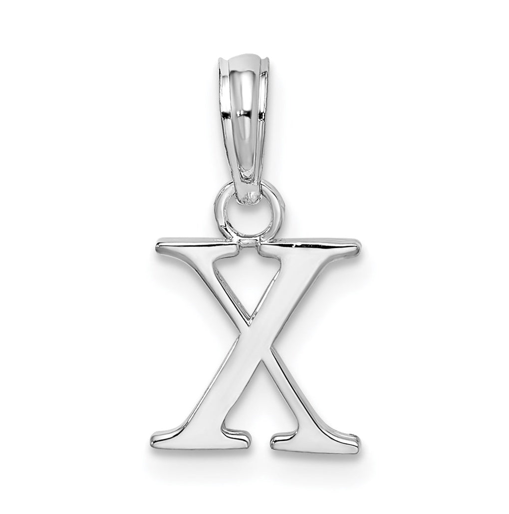 Sterling Silver Rhodium plated Polished Block Initial -X- Pendant