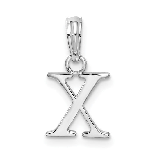 Sterling Silver Rhodium plated Polished Block Initial -X- Pendant