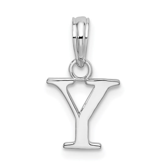 Sterling Silver Rhodium plated Polished Block Initial -Y- Pendant