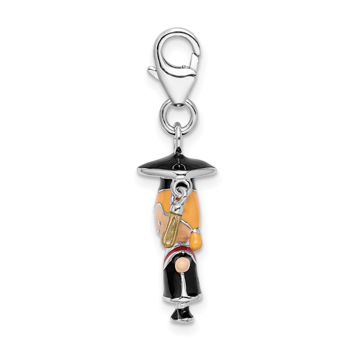 Amore La Vita Sterling Silver Rhodium plated Polished 3-D Enameled Girl Graduate Charm with Fancy Lobster Clasp