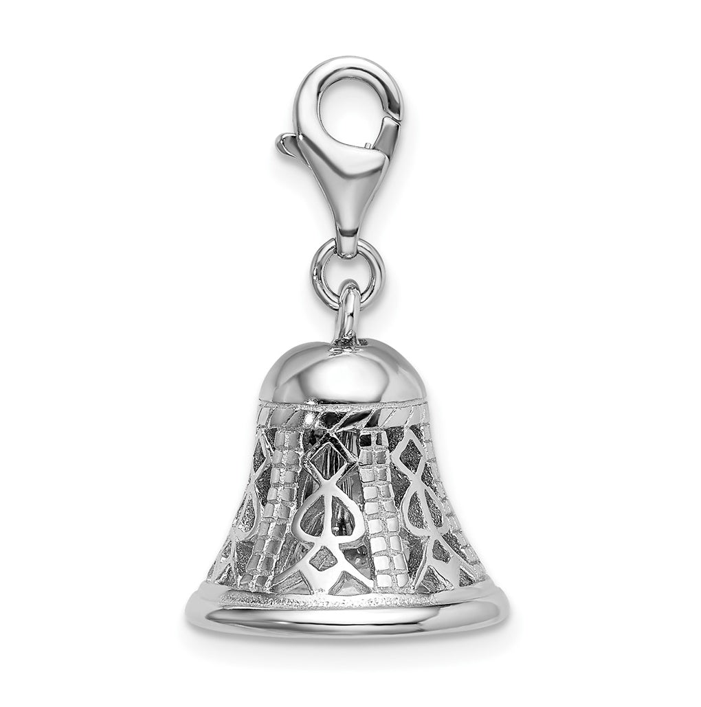 Amore La Vita Sterling Silver Rhodium-plated Polished Movable Bell Charm – Elegant Jewelry Gift for Birthday, Anniversary, Engagement, Wedding