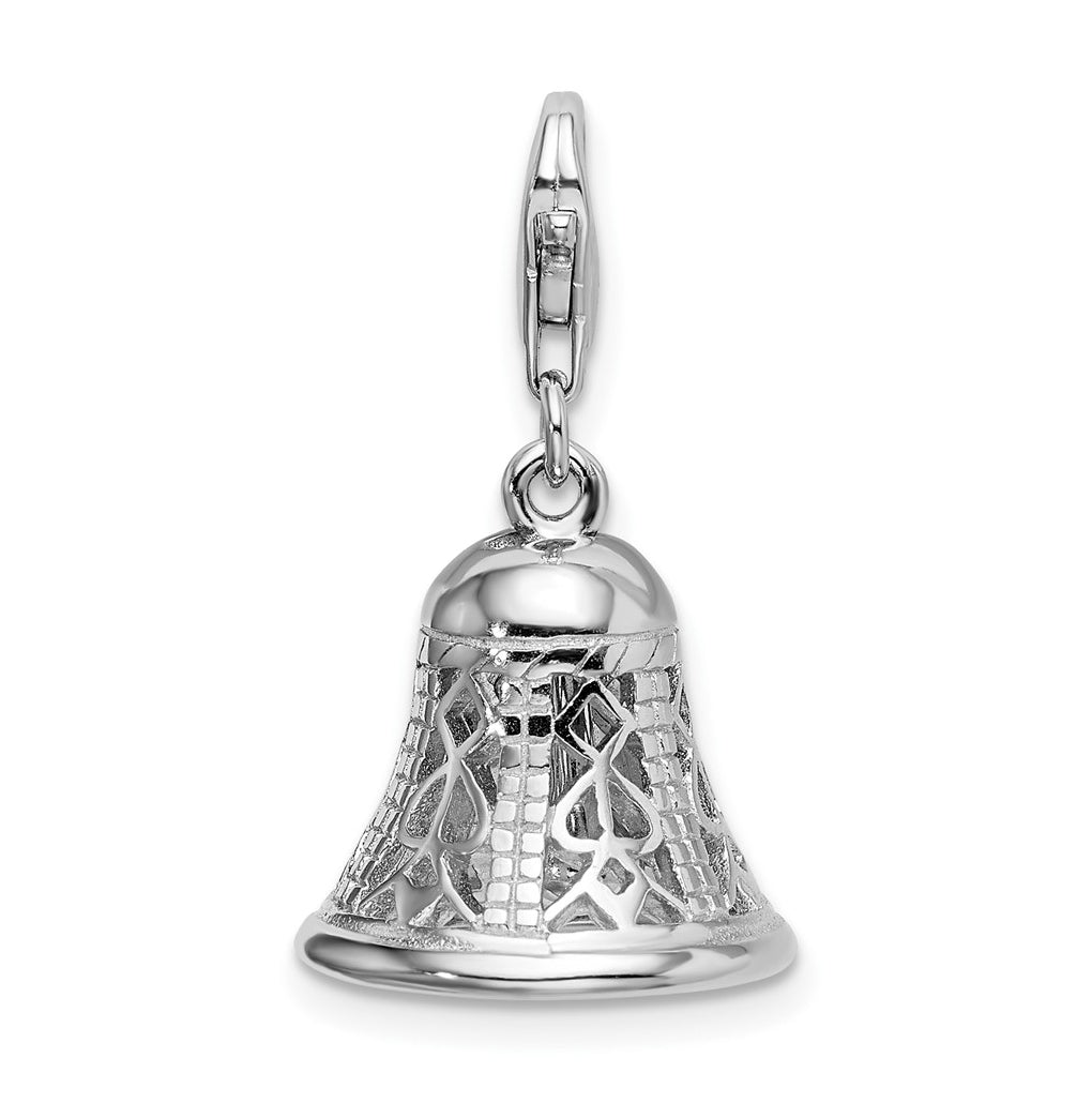 Amore La Vita Sterling Silver Rhodium-plated Polished Movable Bell Charm – Elegant Jewelry Gift for Birthday, Anniversary, Engagement, Wedding