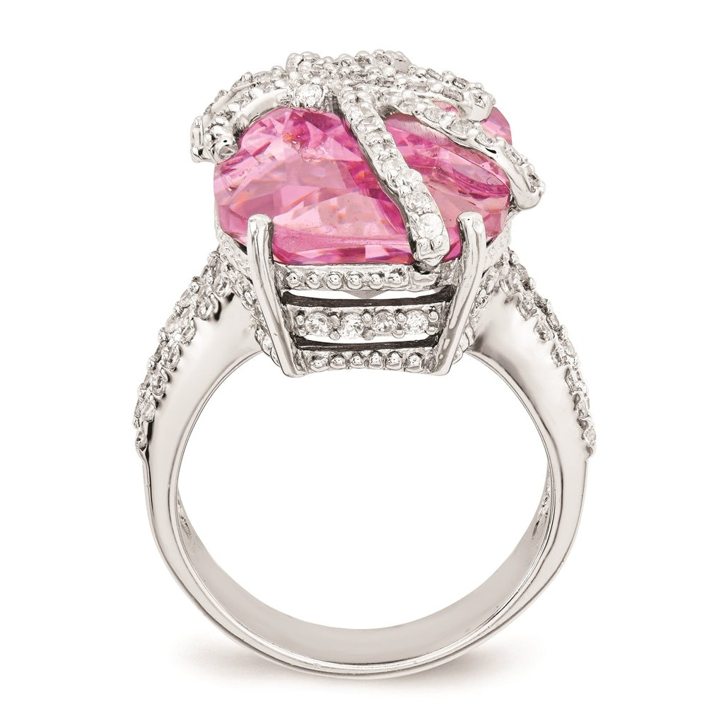 Cheryl M Sterling Silver Pink and White Cubic Zirconia Bow Ring – Elegant Jewelry Gift for Birthday, Anniversary, Engagement, Wedding