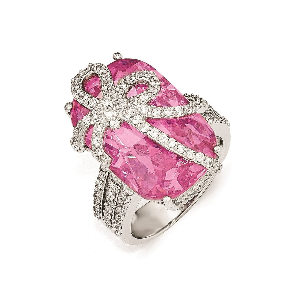 Cheryl M Sterling Silver Pink and White Cubic Zirconia Bow Ring – Elegant Jewelry Gift for Birthday, Anniversary, Engagement, Wedding