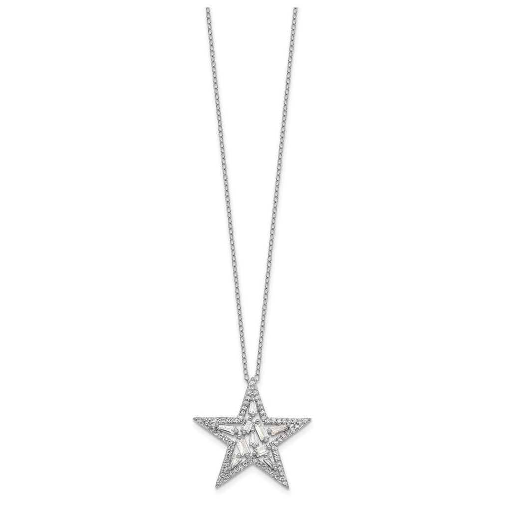 Cheryl M Sterling Silver Rhodium-plated Cubic Zirconia Cluster Star Necklace – Elegant Jewelry Gift for Birthday, Anniversary, Engagement, Wedding