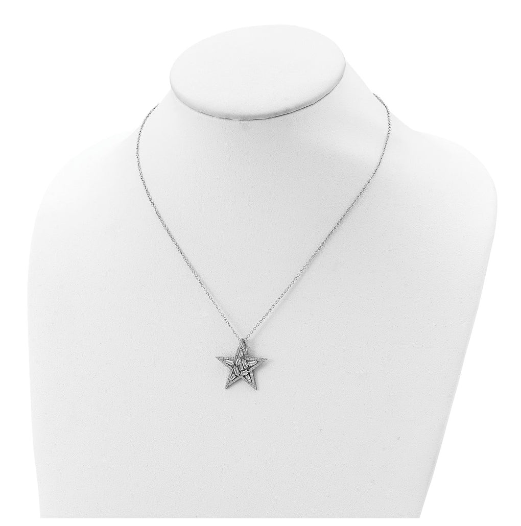 Cheryl M Sterling Silver Rhodium-plated Cubic Zirconia Cluster Star Necklace – Elegant Jewelry Gift for Birthday, Anniversary, Engagement, Wedding