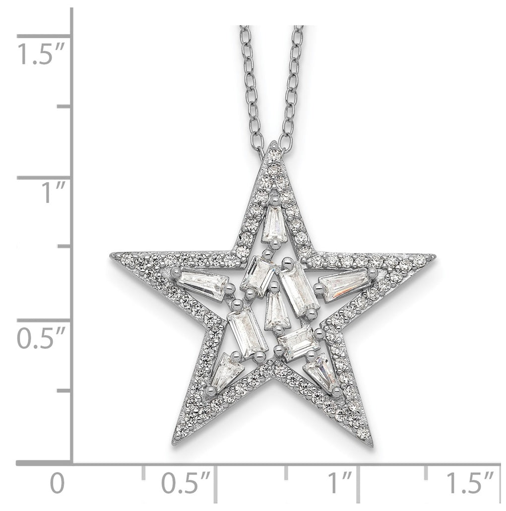 Cheryl M Sterling Silver Rhodium-plated Cubic Zirconia Cluster Star Necklace – Elegant Jewelry Gift for Birthday, Anniversary, Engagement, Wedding
