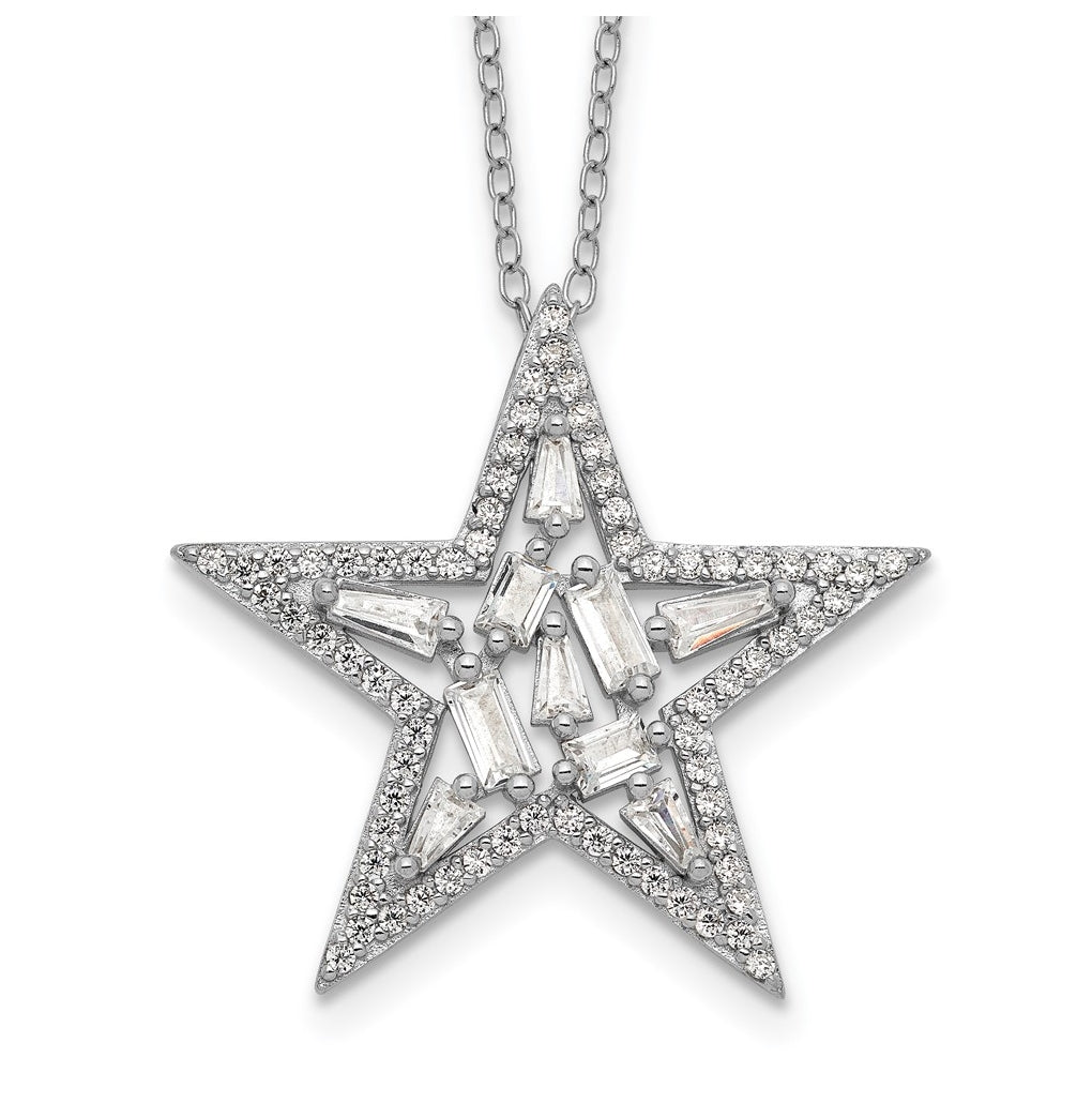 Cheryl M Sterling Silver Rhodium-plated Cubic Zirconia Cluster Star Necklace – Elegant Jewelry Gift for Birthday, Anniversary, Engagement, Wedding