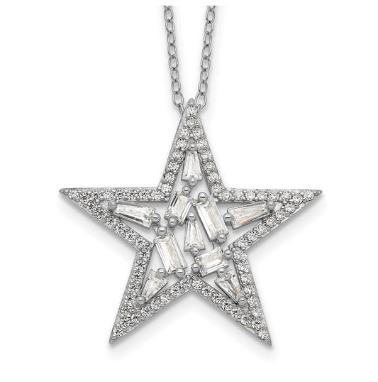Cheryl M Sterling Silver Rhodium-plated Cubic Zirconia Cluster Star Necklace – Elegant Jewelry Gift for Birthday, Anniversary, Engagement, Wedding