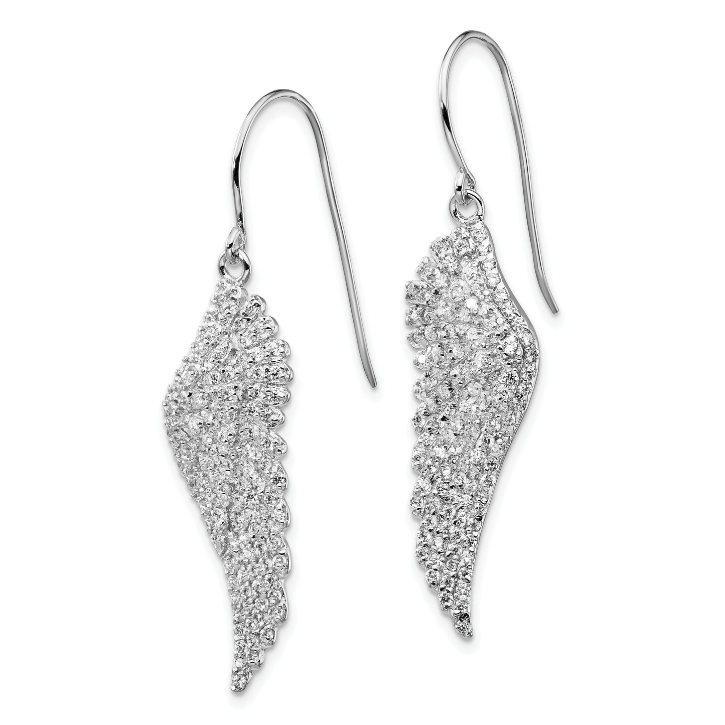 Cheryl M Sterling Silver Rhodium plated Brilliant-cut Cubic Zirconia Angel Wing Shepherd Hook Dangle Earrings