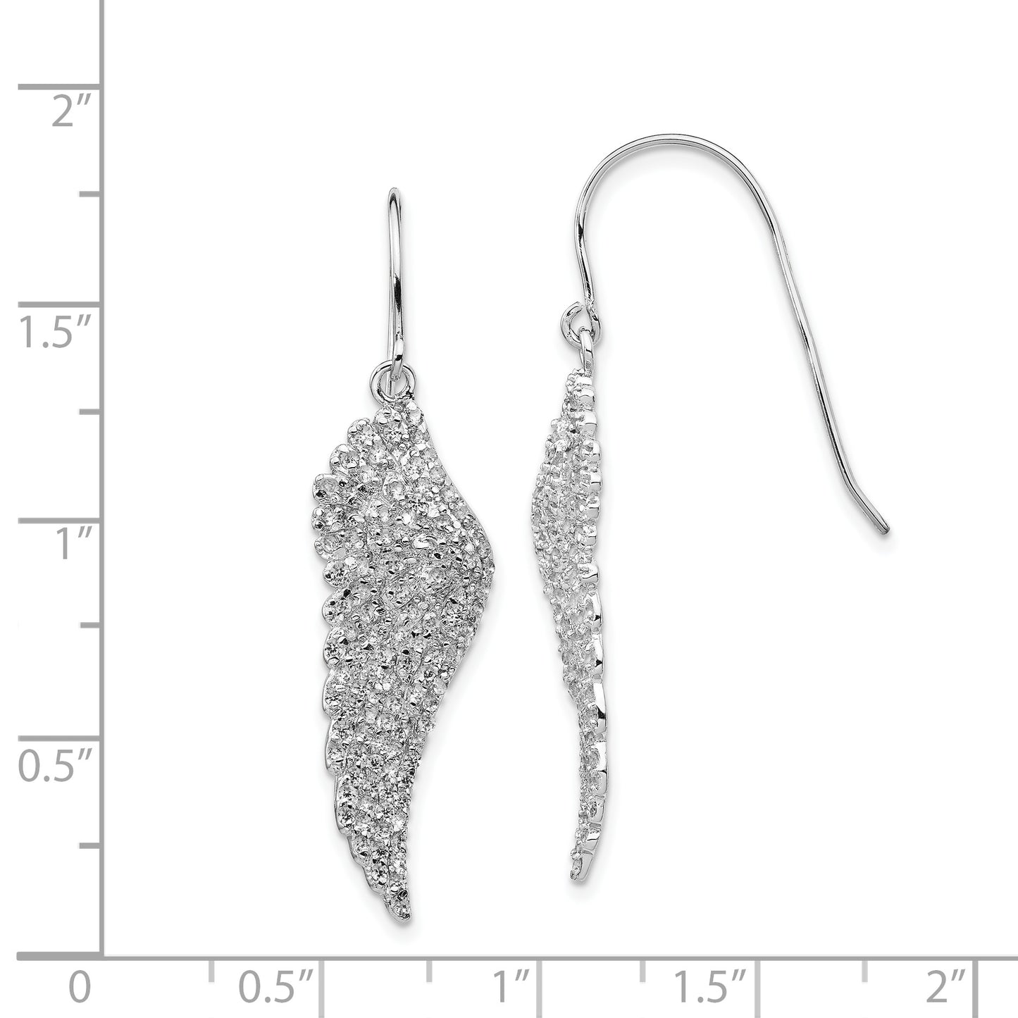 Cheryl M Sterling Silver Rhodium plated Brilliant-cut Cubic Zirconia Angel Wing Shepherd Hook Dangle Earrings