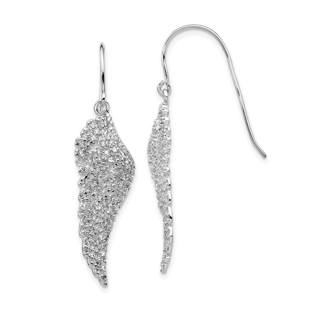 Cheryl M Sterling Silver Rhodium plated Brilliant-cut Cubic Zirconia Angel Wing Shepherd Hook Dangle Earrings