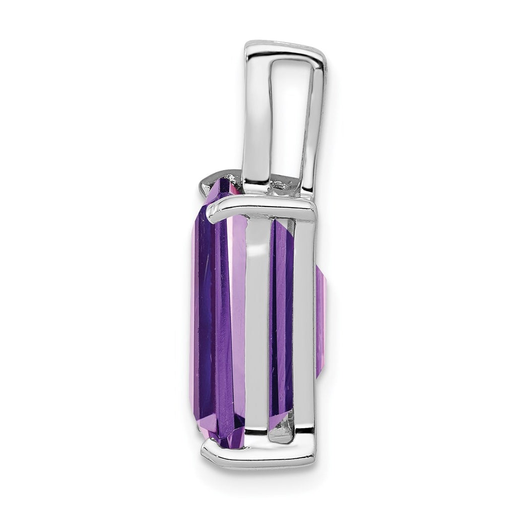 Sterling Silver Rhodium Emerald-cut Amethyst & Diamond Pendant – Elegant Jewelry Gift for Birthday, Anniversary, Engagement, Wedding
