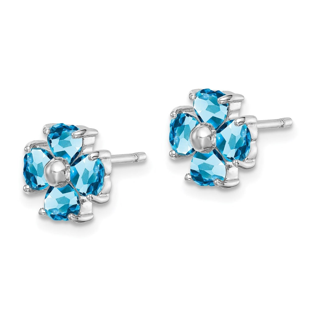 Sterling Silver Rhodium Plated Blue Topaz Flower Post Earrings – Elegant Jewelry Gift for Birthday, Anniversary, Engagement, Wedding