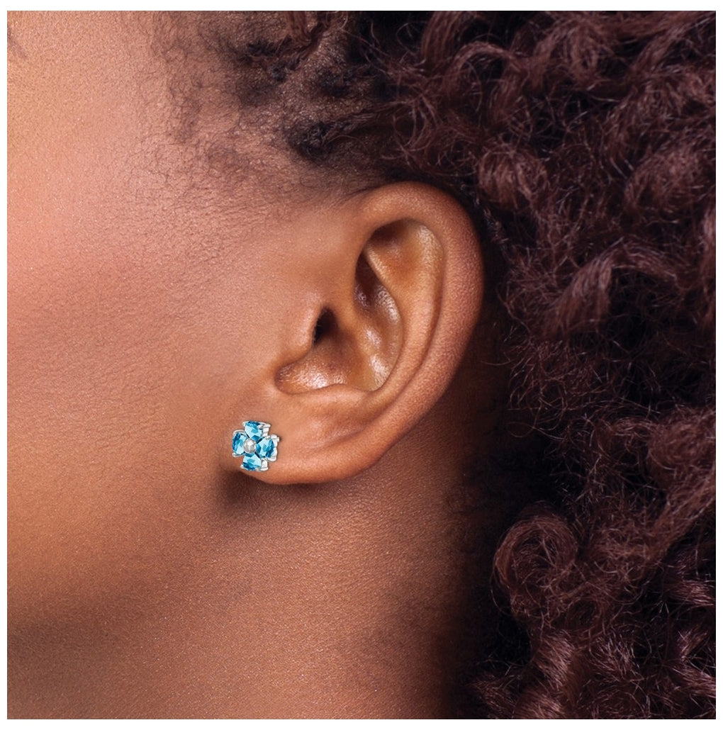 Sterling Silver Rhodium Plated Blue Topaz Flower Post Earrings – Elegant Jewelry Gift for Birthday, Anniversary, Engagement, Wedding