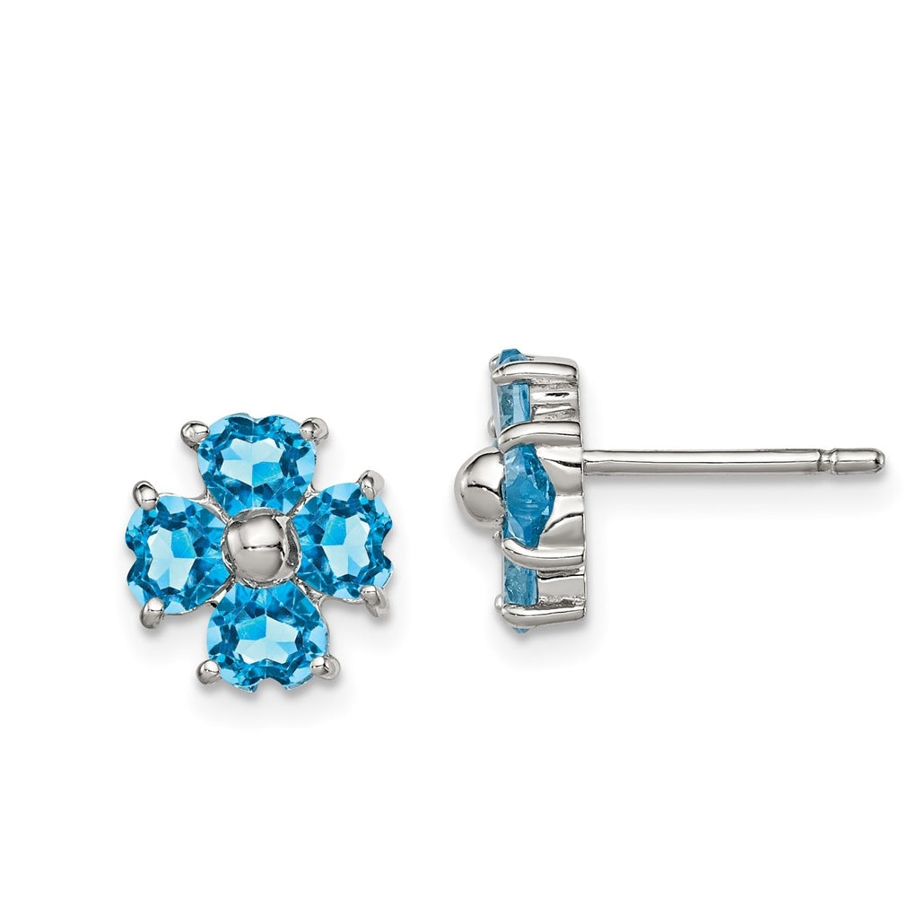 Sterling Silver Rhodium Plated Blue Topaz Flower Post Earrings – Elegant Jewelry Gift for Birthday, Anniversary, Engagement, Wedding