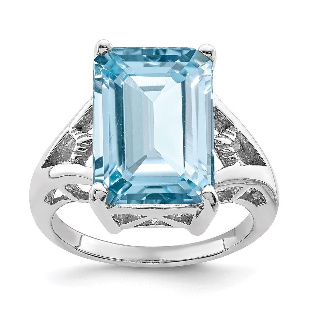 Sterling Silver Rhodium Light Swiss Blue Topaz Ring – Elegant Jewelry Gift for Birthday, Anniversary, Engagement, Wedding