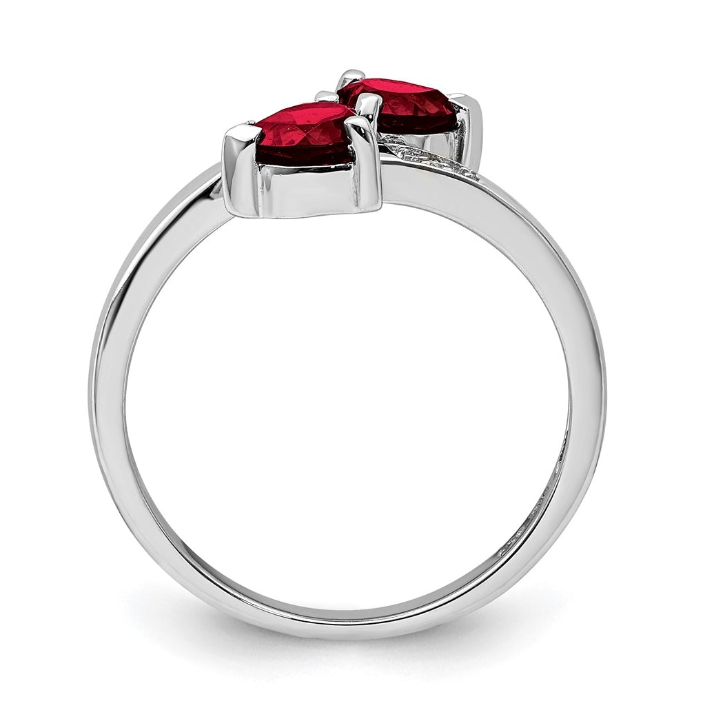 Sterling Silver Rhodium Garnet & Diamond Heart Ring – Elegant Jewelry Gift for Birthday, Anniversary, Engagement, Wedding