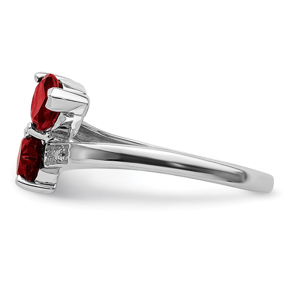 Sterling Silver Rhodium Garnet & Diamond Heart Ring – Elegant Jewelry Gift for Birthday, Anniversary, Engagement, Wedding