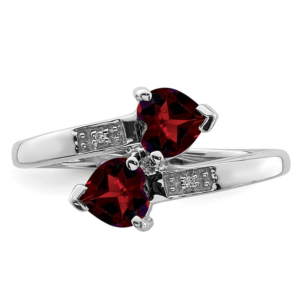Sterling Silver Rhodium Garnet & Diamond Heart Ring – Elegant Jewelry Gift for Birthday, Anniversary, Engagement, Wedding