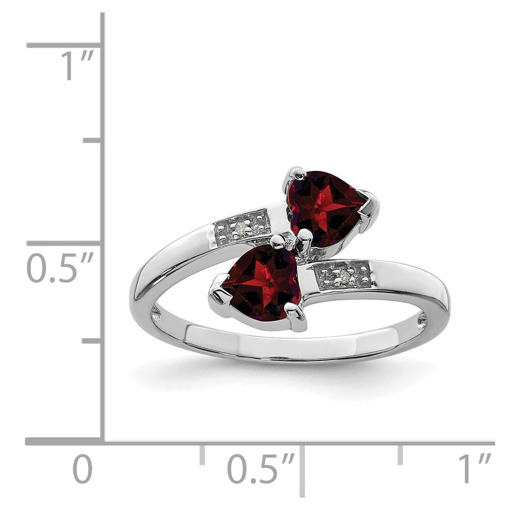 Sterling Silver Rhodium Garnet & Diamond Heart Ring – Elegant Jewelry Gift for Birthday, Anniversary, Engagement, Wedding