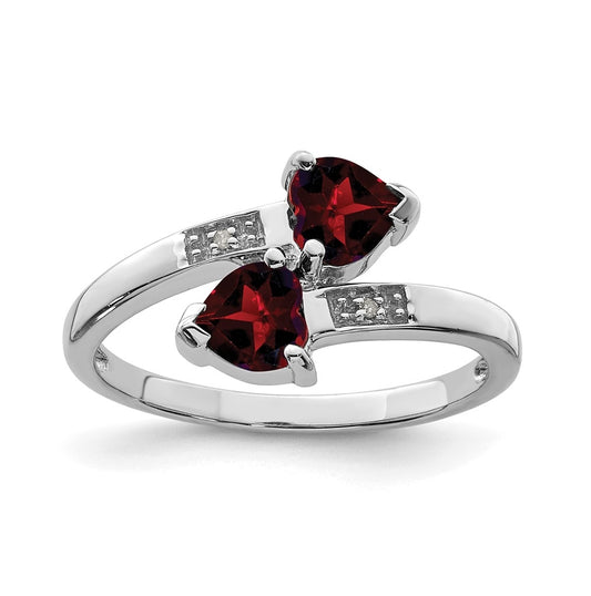 Sterling Silver Rhodium Garnet & Diamond Heart Ring – Elegant Jewelry Gift for Birthday, Anniversary, Engagement, Wedding