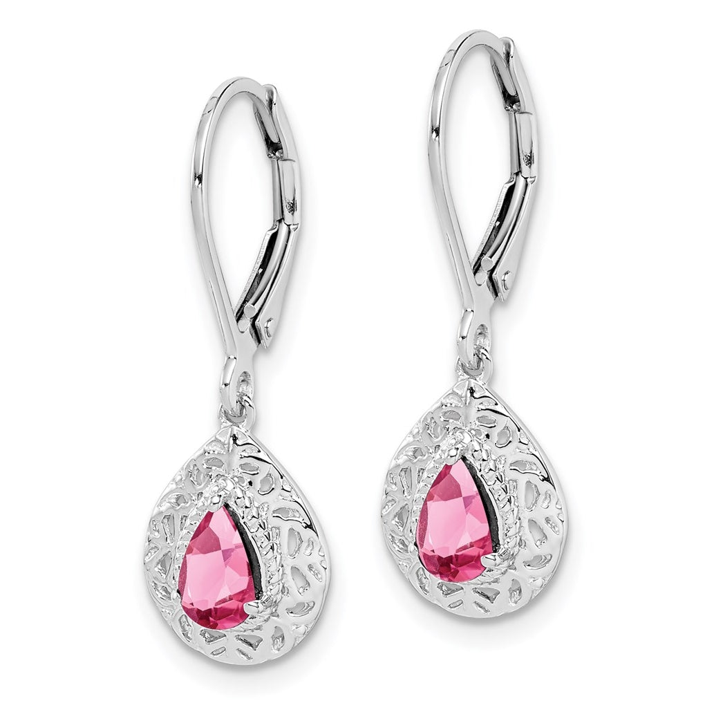 Sterling Silver Rhodium-plated Pink Tourmaline Lever Back Earrings – Elegant Jewelry Gift for Birthday, Anniversary, Engagement, Wedding