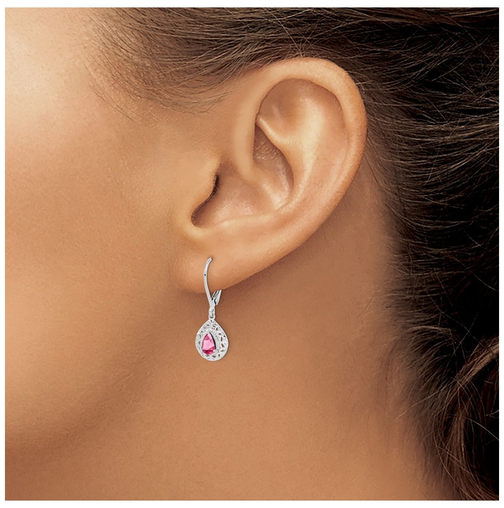 Sterling Silver Rhodium-plated Pink Tourmaline Lever Back Earrings – Elegant Jewelry Gift for Birthday, Anniversary, Engagement, Wedding