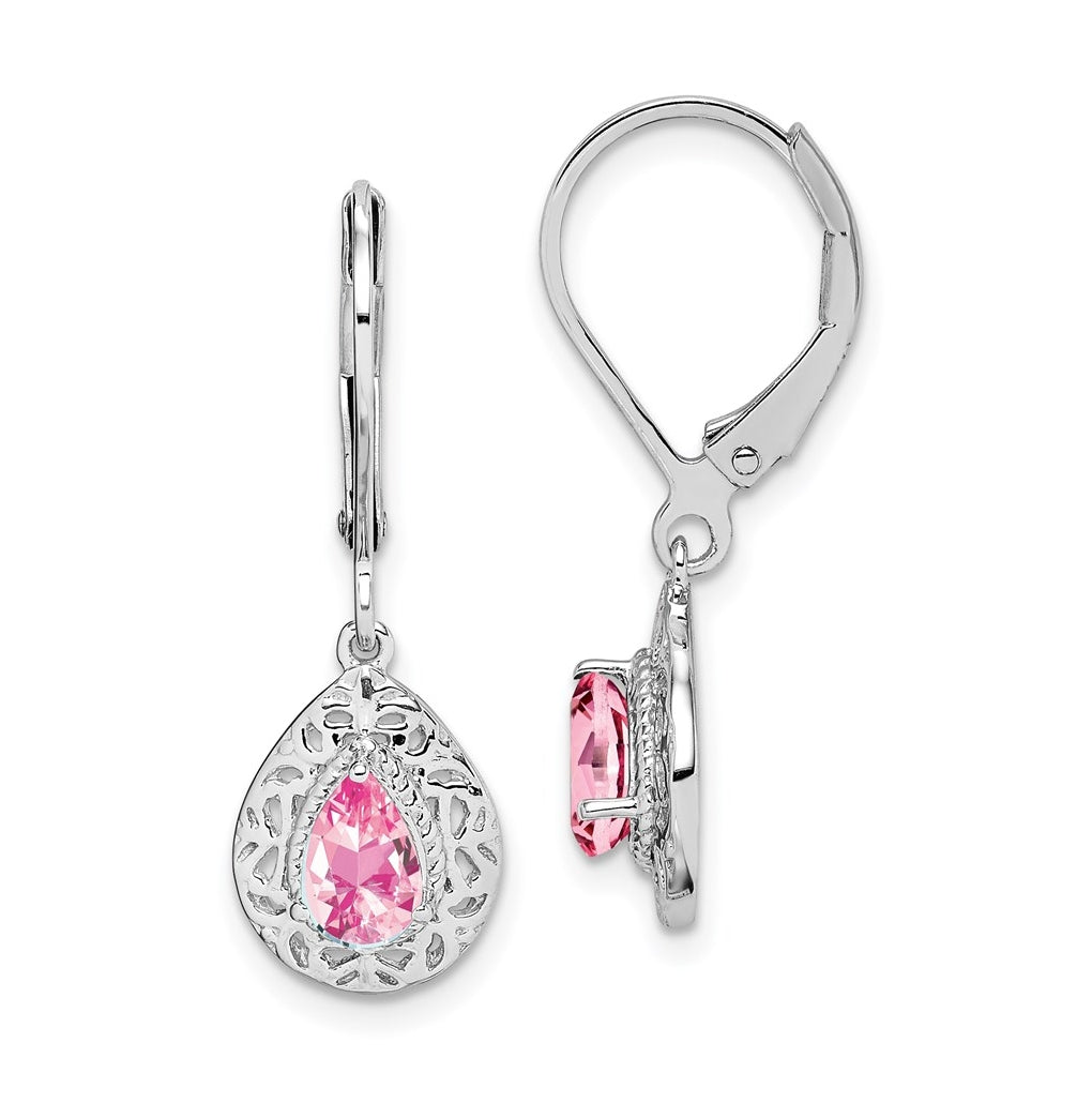 Sterling Silver Rhodium-plated Pink Tourmaline Lever Back Earrings – Elegant Jewelry Gift for Birthday, Anniversary, Engagement, Wedding