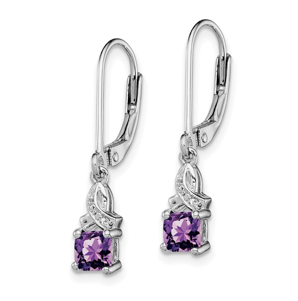 Sterling Silver Rhodium-plated Amethyst and Diamond Earrings – Elegant Jewelry Gift for Birthday, Anniversary, Engagement, Wedding