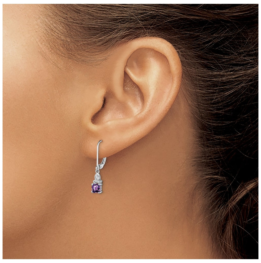 Sterling Silver Rhodium-plated Amethyst and Diamond Earrings – Elegant Jewelry Gift for Birthday, Anniversary, Engagement, Wedding