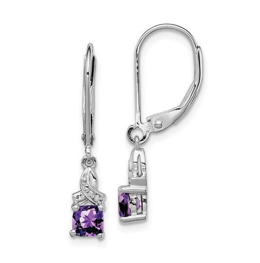 Sterling Silver Rhodium-plated Amethyst and Diamond Earrings – Elegant Jewelry Gift for Birthday, Anniversary, Engagement, Wedding