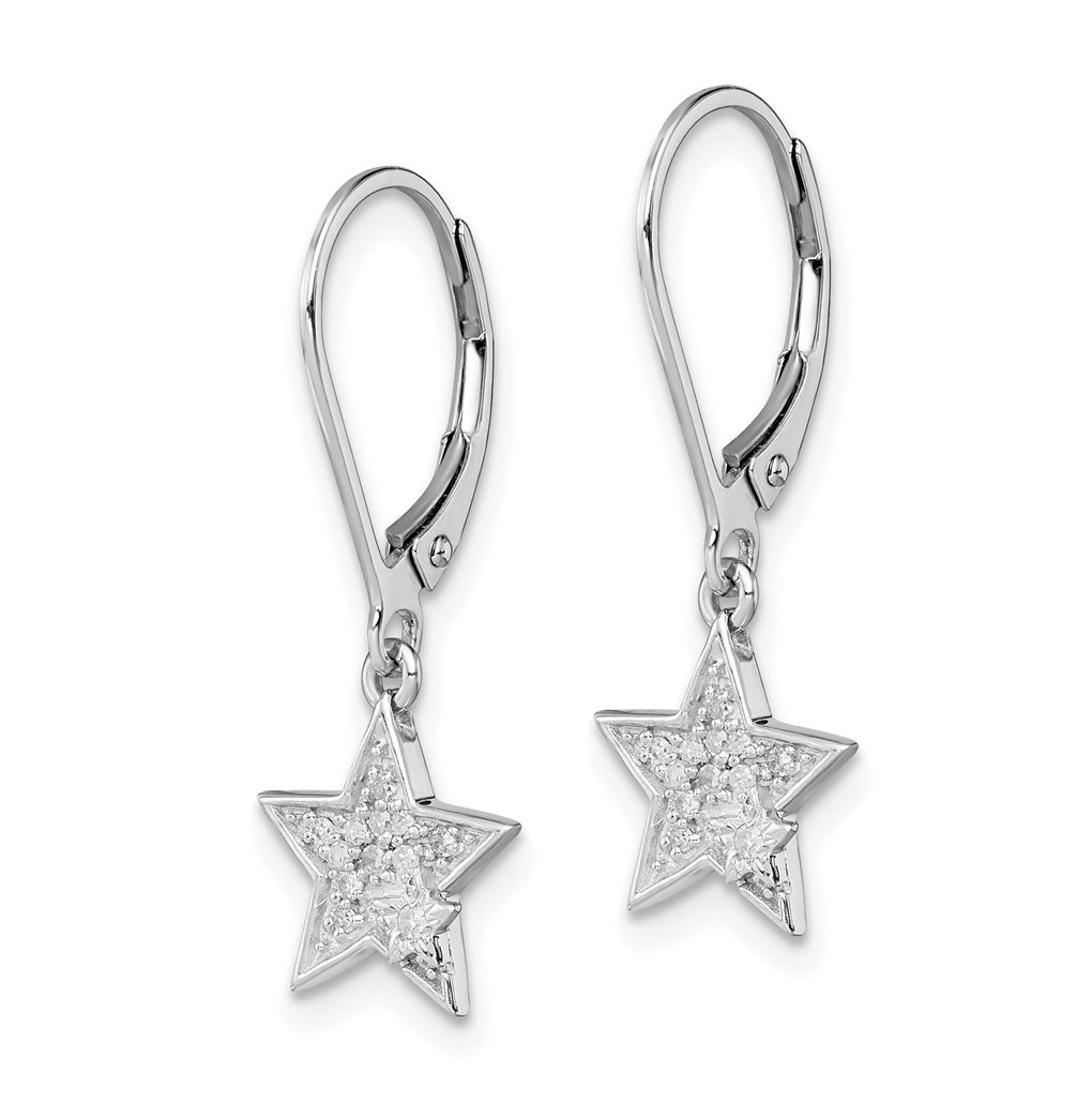 Sterling Silver Rhodium Plated Diamond Star Leverback Earrings – Elegant Jewelry Gift for Birthday, Anniversary, Engagement, Wedding