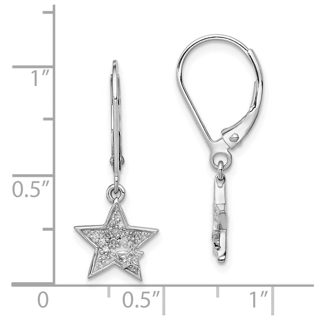 Sterling Silver Rhodium Plated Diamond Star Leverback Earrings – Elegant Jewelry Gift for Birthday, Anniversary, Engagement, Wedding