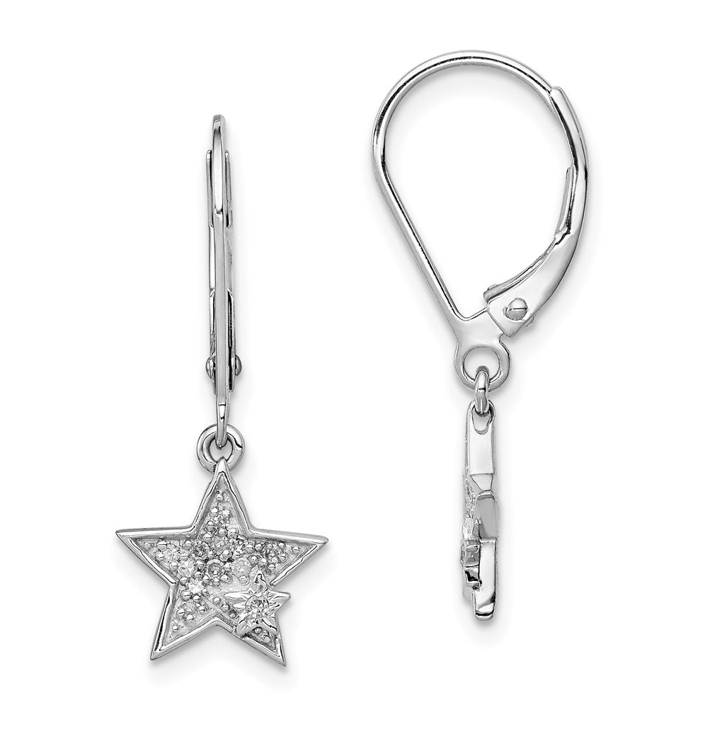 Sterling Silver Rhodium Plated Diamond Star Leverback Earrings – Elegant Jewelry Gift for Birthday, Anniversary, Engagement, Wedding