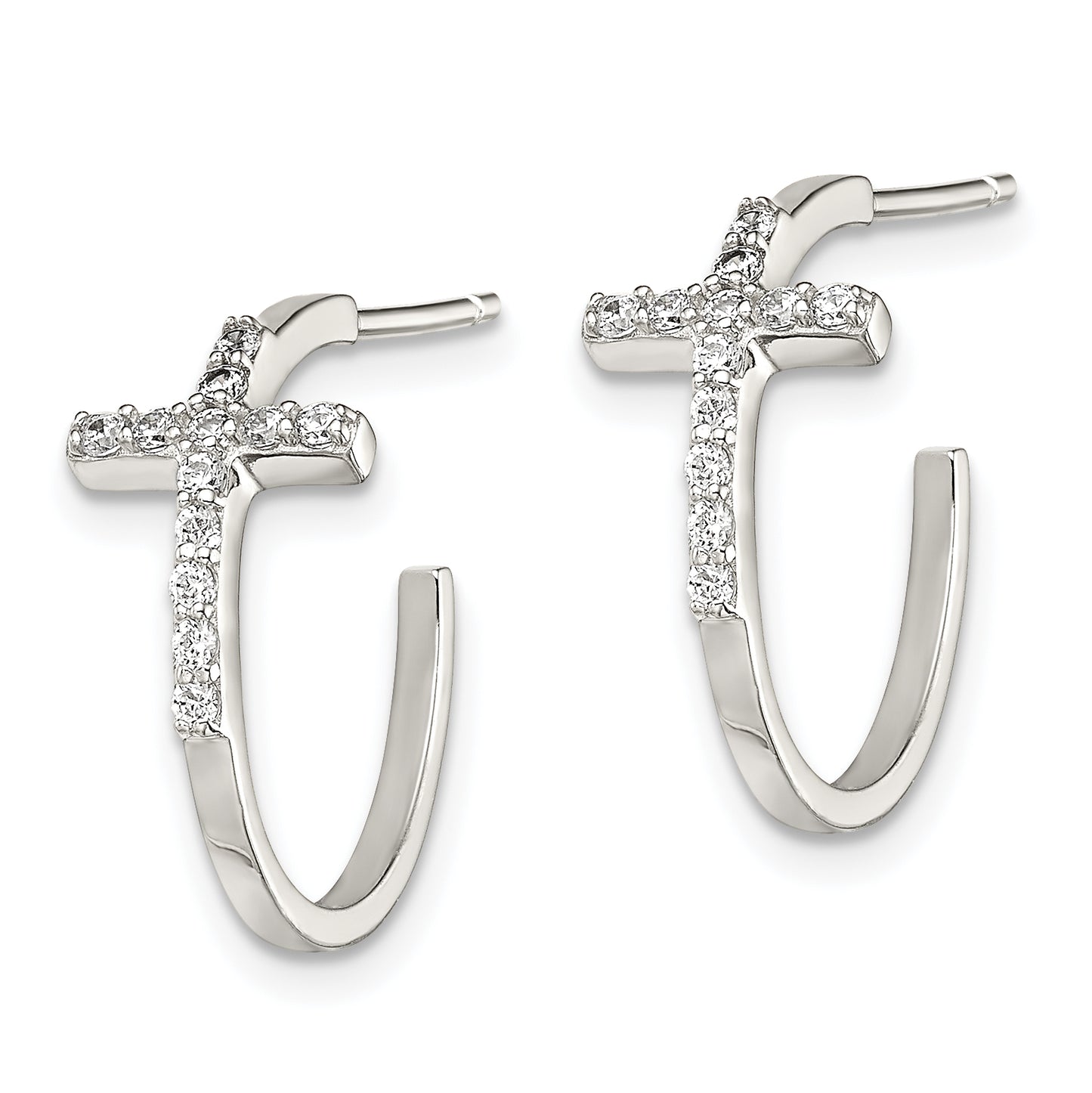 Sterling Silver Rhodium plated Cubic Zirconia Cross Hoop Earrings