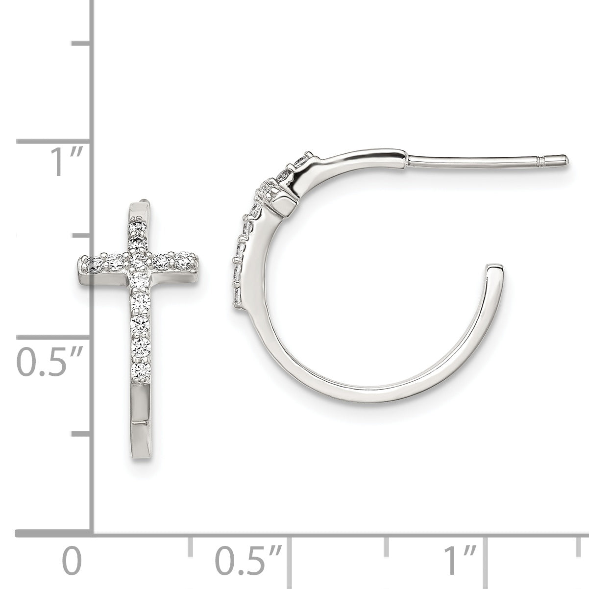 Sterling Silver Rhodium plated Cubic Zirconia Cross Hoop Earrings