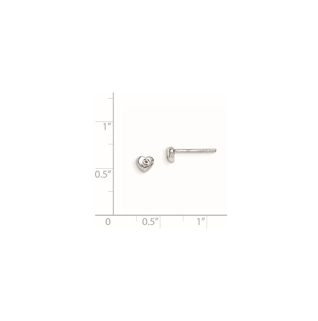 Sterling Silver Madi K Rhodium-plated Polished April White Preciosa Crystal Heart Children's Post Earrings
