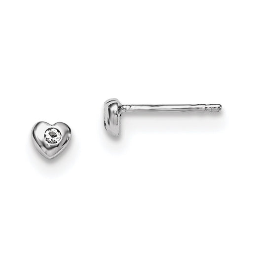 Sterling Silver Madi K Rhodium plated Polished April White Preciosa Crystal Heart Children's Post Earrings